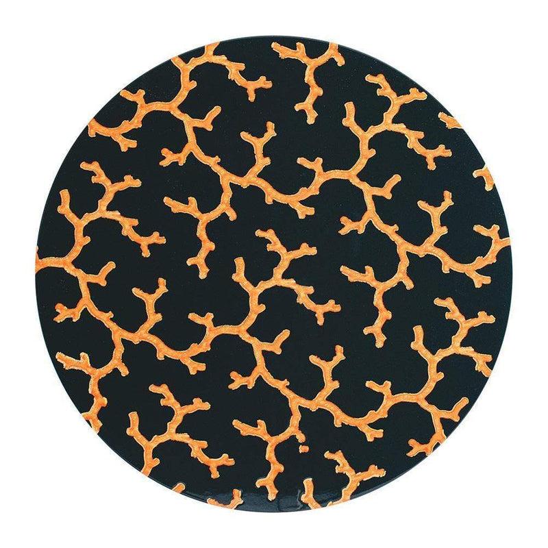 caspari The Coral Sea Round Lacquer Placemat in Black - 1 Each