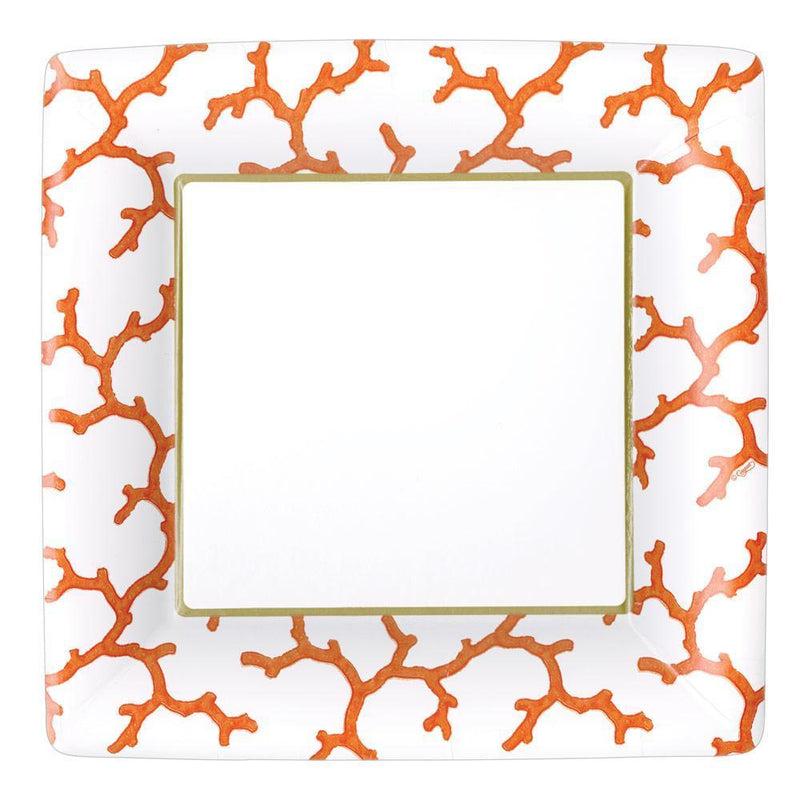 caspari The Coral Sea Square Paper Dinner Plates in Coral - 8 Per Package