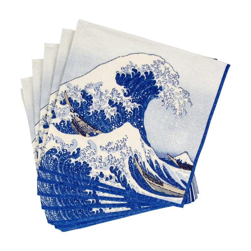 Caspari The Great Wave Paper Cocktail Napkins In Blue - 20 Per Package