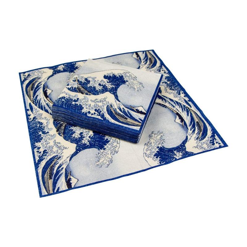 Caspari The Great Wave Paper Cocktail Napkins In Blue - 20 Per Package