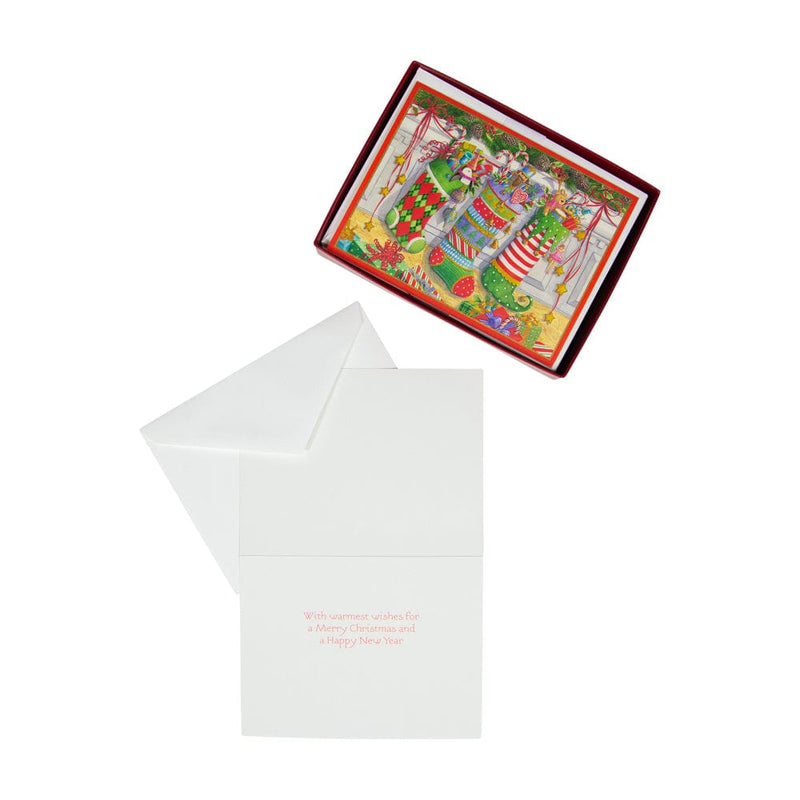 Caspari Three Stockings Boxed Christmas Cards - 15 Christmas Cards & 15 Envelopes