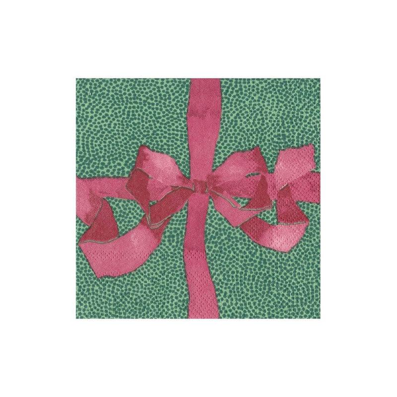 caspari Tied With A Bow Green & Plum Boxed Cocktail Napkins - 40 Per Box