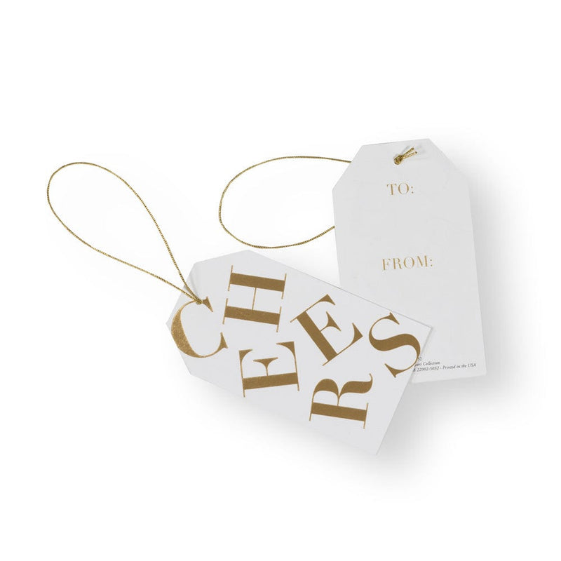 Caspari Tossed Cheers Classic Gift Tags In White & Gold Foil - 2 Per Package