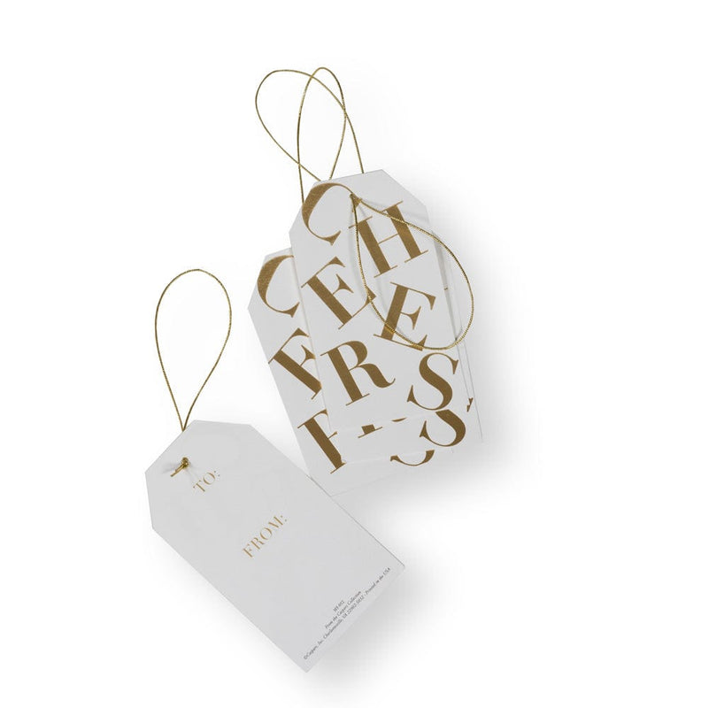 Caspari Tossed Cheers Classic Gift Tags In White & Gold Foil - 2 Per Package