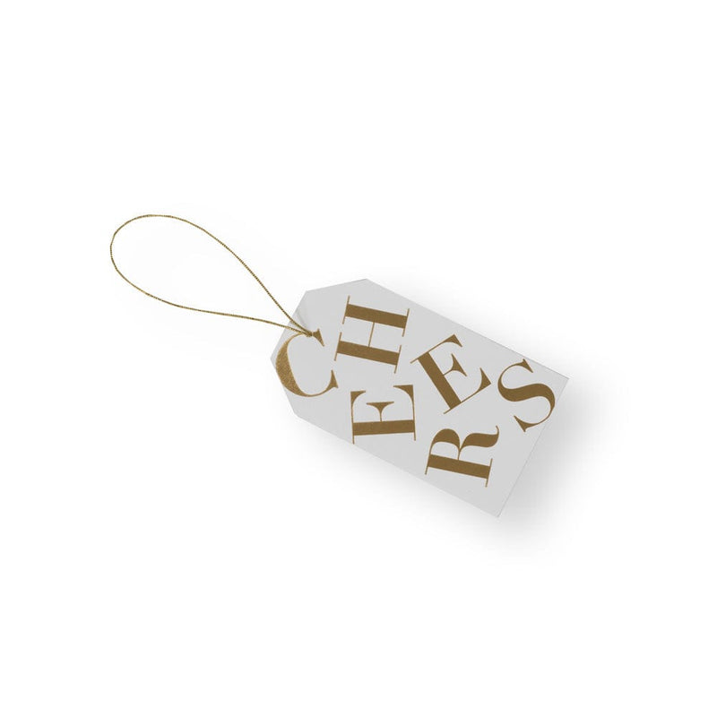 caspari Tossed Cheers Classic Gift Tags in White & Gold Foil - 2 Per Package