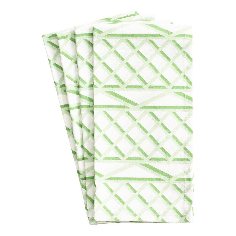 Caspari Trellis Cotton Dinner Napkins In Green & White - Set Of 4
