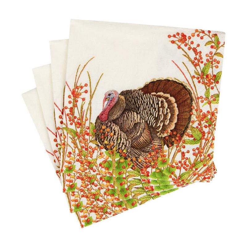 Caspari Turkey And Berries Cocktail Napkins - 20 Per Package