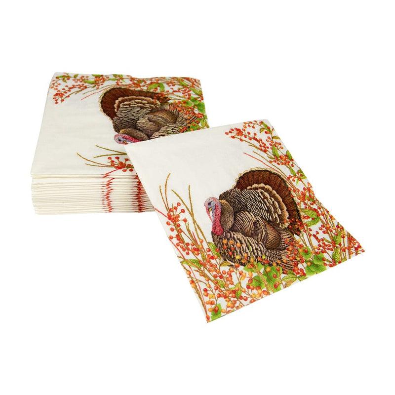 Caspari Turkey And Berries Cocktail Napkins - 20 Per Package