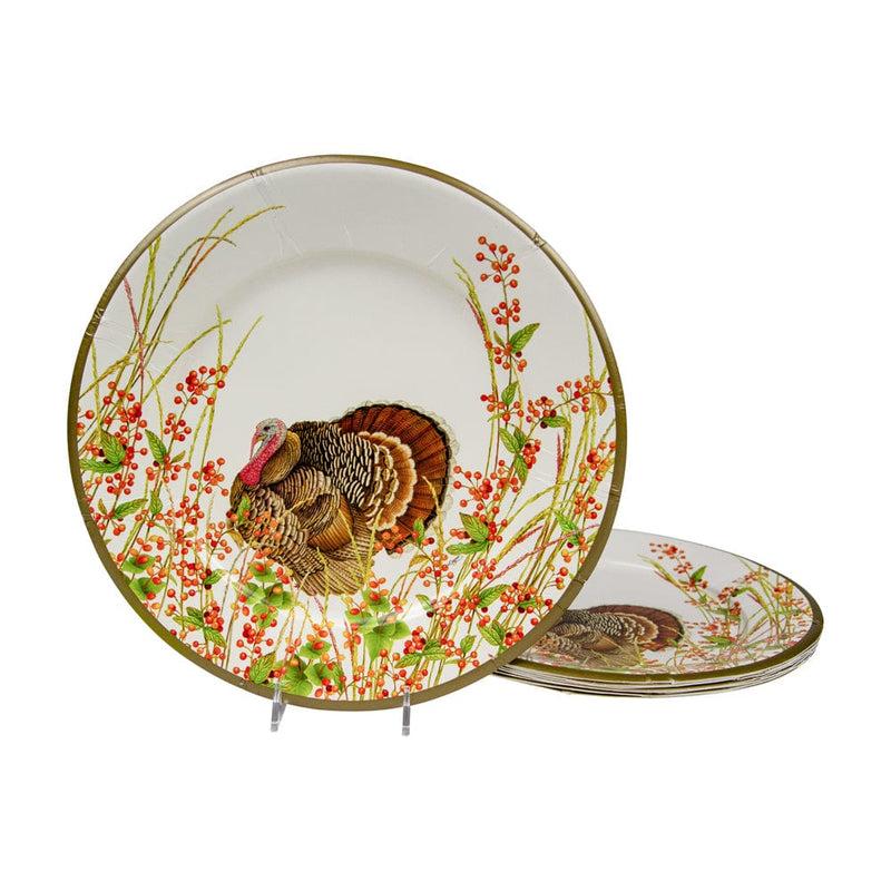 Caspari Turkey And Berries Dinner Plates - 8 Per Package