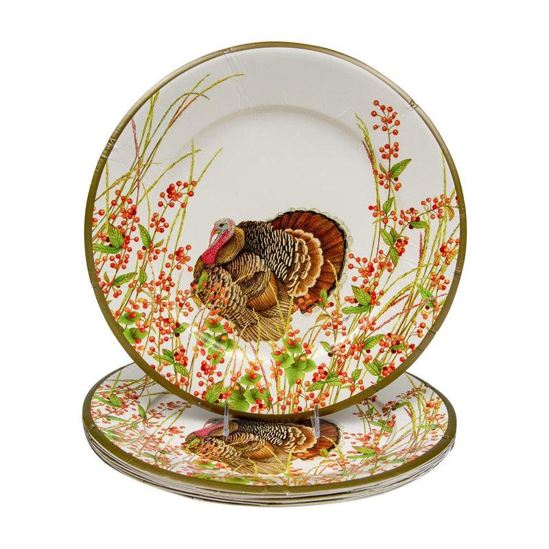 Caspari Turkey And Berries Dinner Plates - 8 Per Package