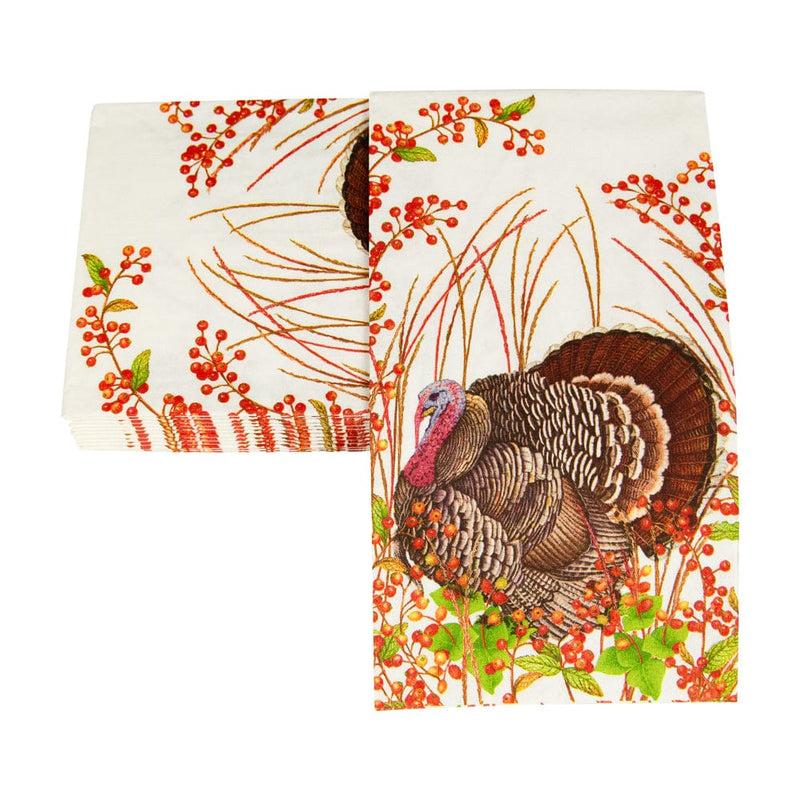 Caspari Turkey And Berries Guest Towel Napkins - 15 Per Package
