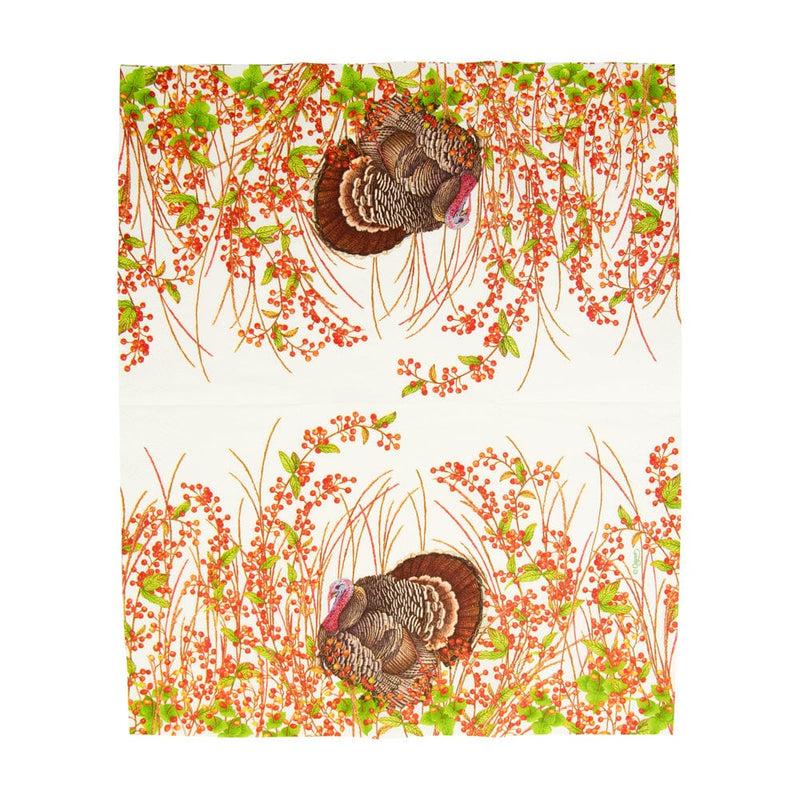 Caspari Turkey And Berries Guest Towel Napkins - 15 Per Package