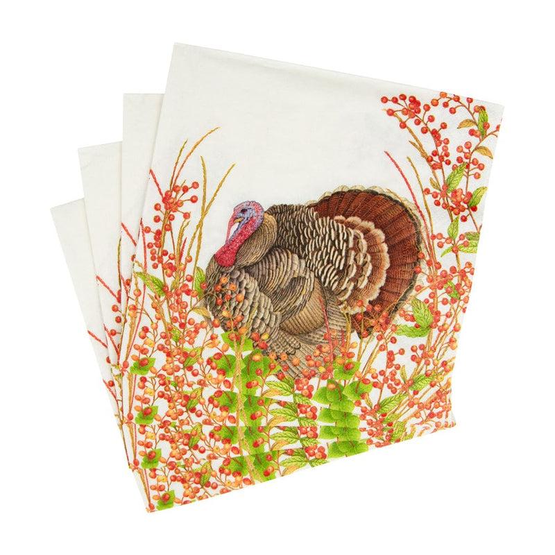 Caspari Turkey And Berries Luncheon Napkins - 20 Per Package