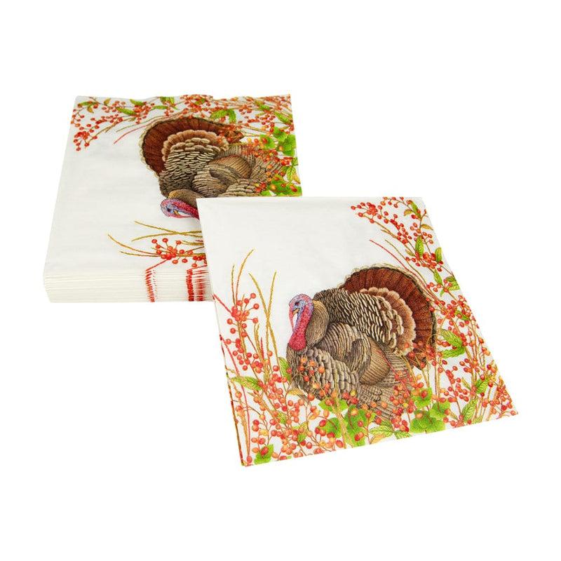Caspari Turkey And Berries Luncheon Napkins - 20 Per Package