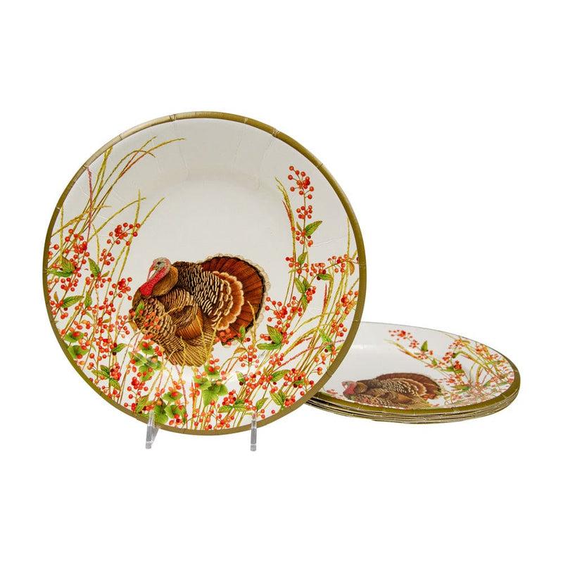 Caspari Turkey And Berries Paper Salad & Dessert Plates - 8 Per Package