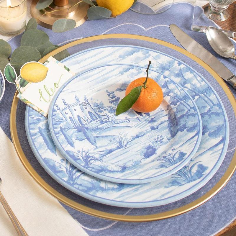 Caspari Tuscan Toile Paper Salad & Dessert Plates In Blue - 8 Per Package