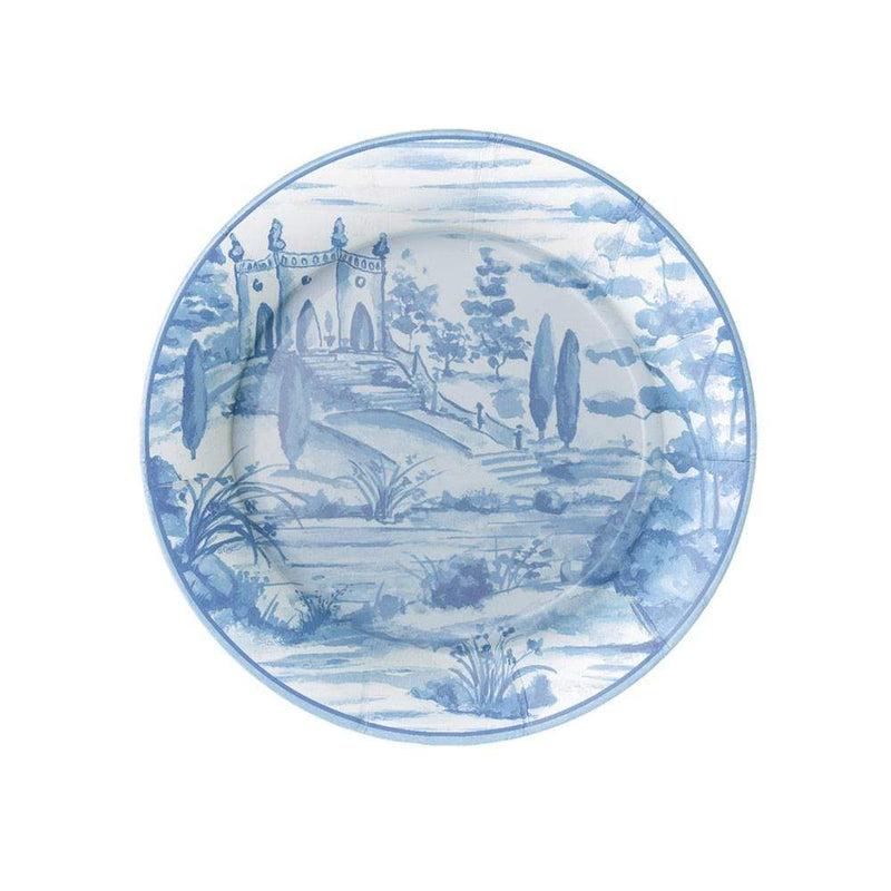 caspari Tuscan Toile Paper Salad & Dessert Plates in Blue - 8 Per Package
