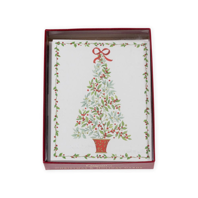 Caspari Twining Greenery Tree Boxed Christmas Cards - 15 Cards & 15 Envelopes