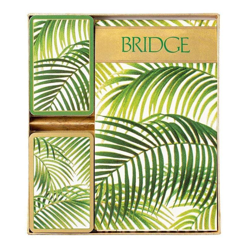 caspari Under the Palms Large Type Bridge Gift Set - 2 Playing Card Decks & 2 Score Pads