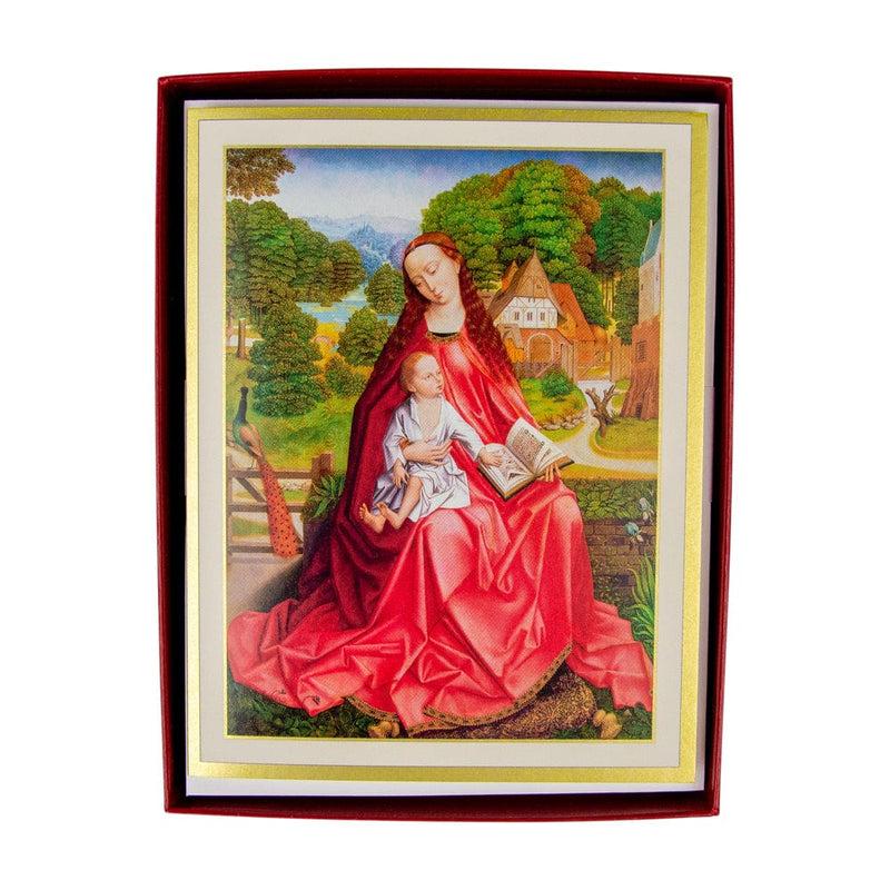 Caspari Virgin And Child In A Garden C-Size Boxed Christmas Cards - 15 Cards And Envelopes