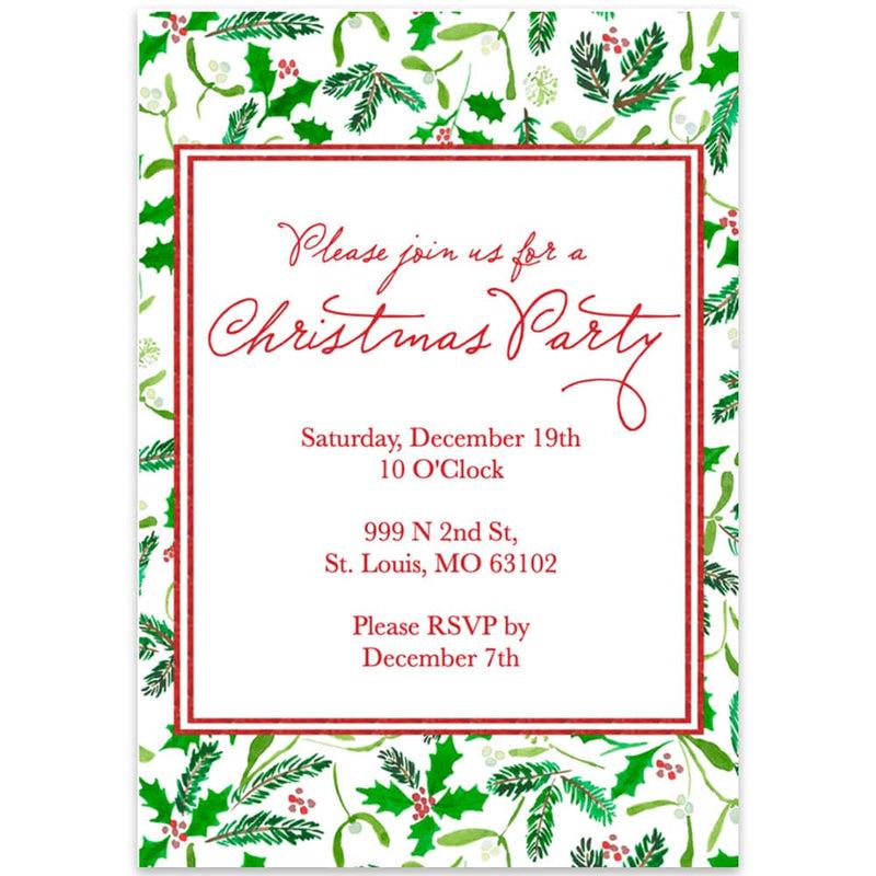 caspari Watercolor Holly And Sprigs Personalized Invitations