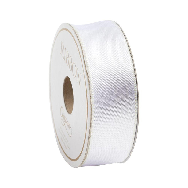 Caspari White & Ivory Reversible Satin Wired Ribbon - 10 Yard Spool