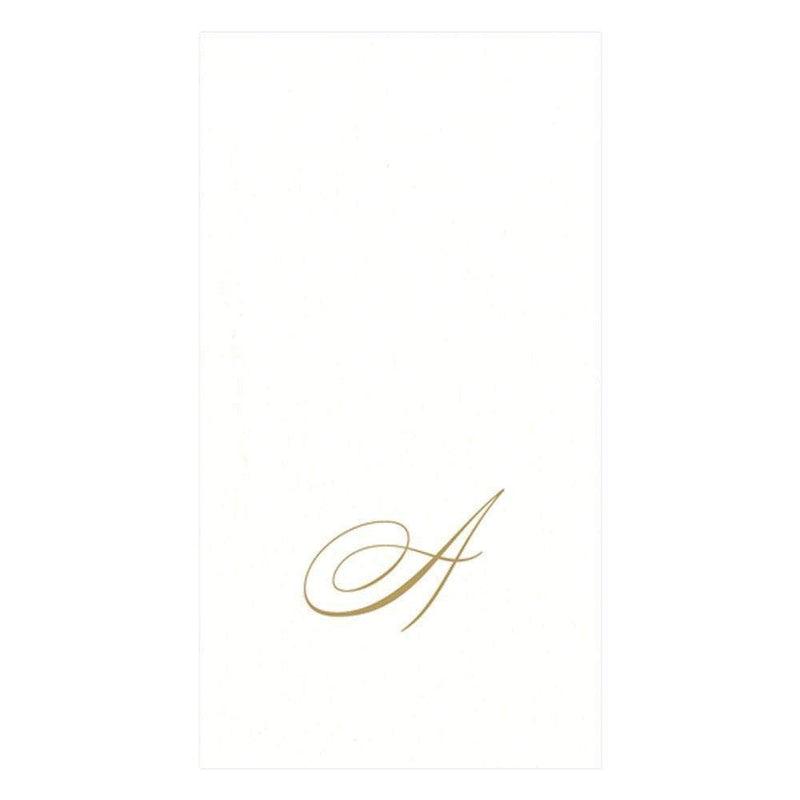 Caspari White Pearl & Gold Paper Linen Single Initial Boxed Guest Towel Napkins - 24 Per Package