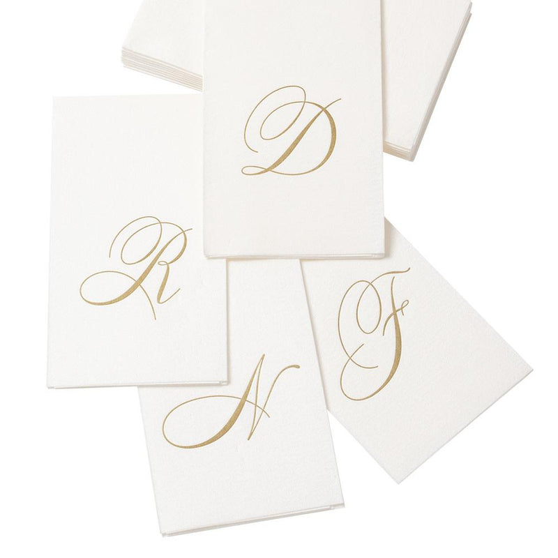 caspari White Pearl & Gold Paper Linen Single Initial Boxed Guest Towel Napkins - 24 Per Package
