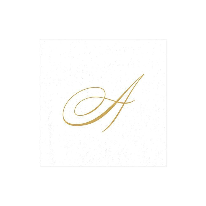 Caspari White Pearl & Gold Paper Linen Single Initial Boxed Cocktail Napkins - 30 Per Box