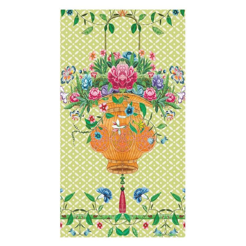 caspari Wicker Basket Guest Towel Napkins in Green- 15 Per Package