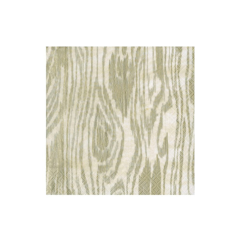 caspari Woodgrain Silver & Green Boxed Cocktail Napkins - 40 Per Box