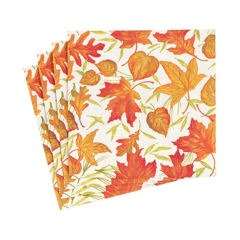 Caspari Woodland Leaves Paper Cocktail Napkins In Ivory - 20 Per Package