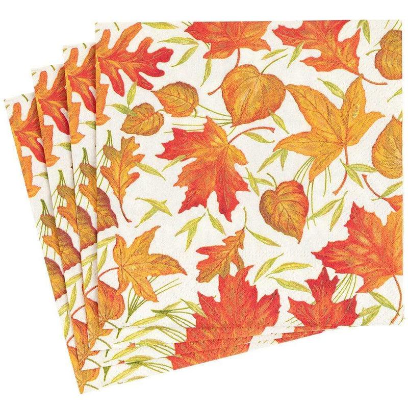 Caspari Woodland Leaves Paper Dinner Napkins In Ivory - 20 Per Package