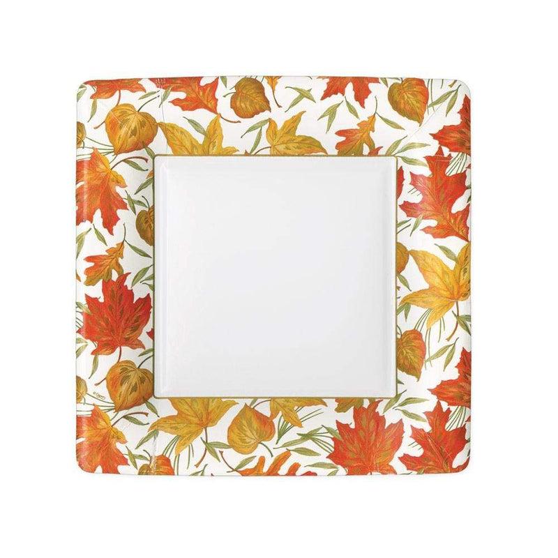 caspari Woodland Leaves Square Paper Salad & Dessert Plates in Ivory - 8 Per Package