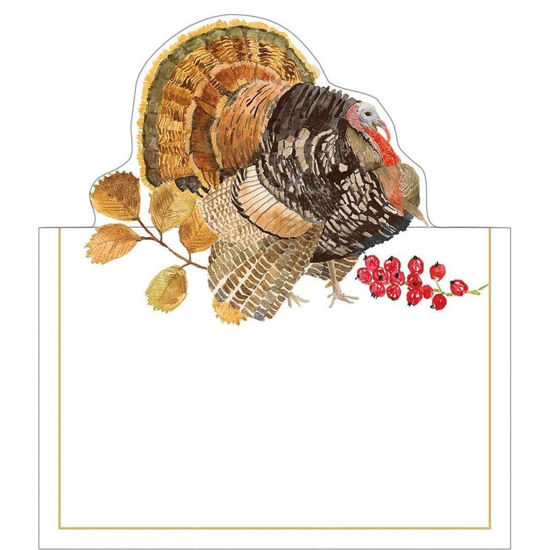 caspari Woodland Turkey Die-Cut Place Cards in Gold Foil - 8 Per Package