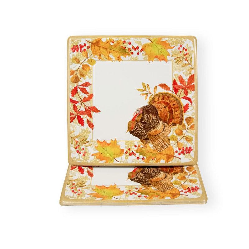Caspari Woodland Turkey Square Paper Dinner Plates - 8 Per Package