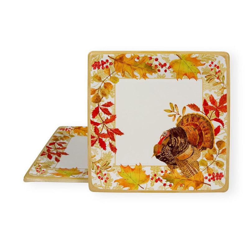 Caspari Woodland Turkey Square Paper Dinner Plates - 8 Per Package
