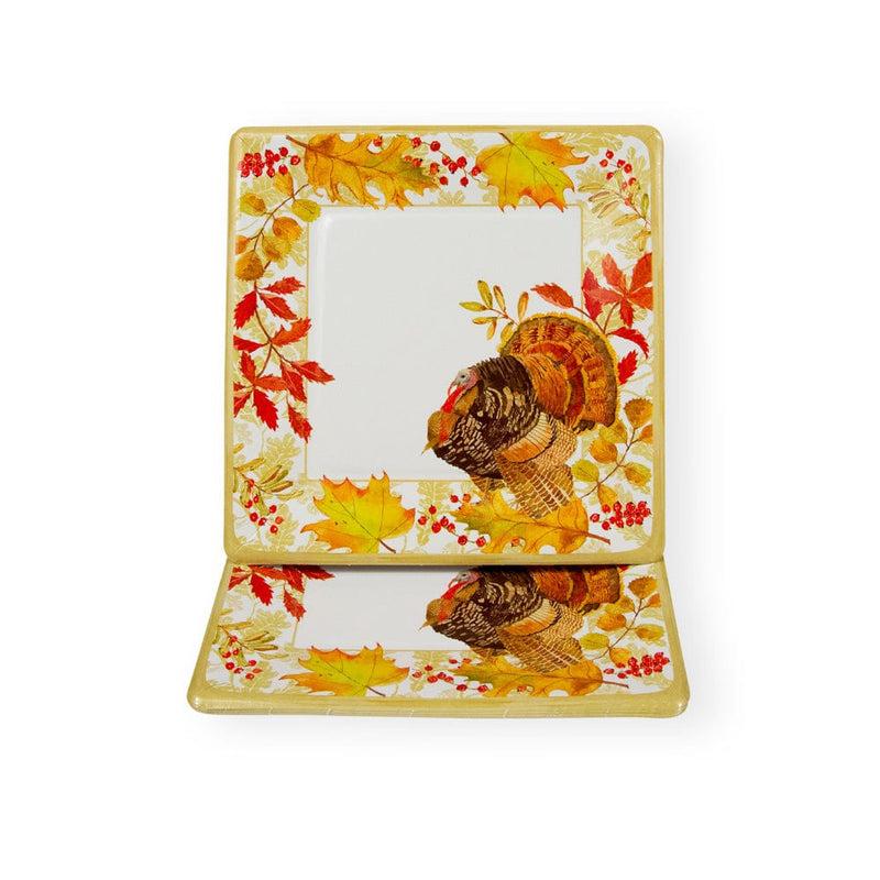 Caspari Woodland Turkey Square Paper Salad & Dessert Plates - 8 Per Package
