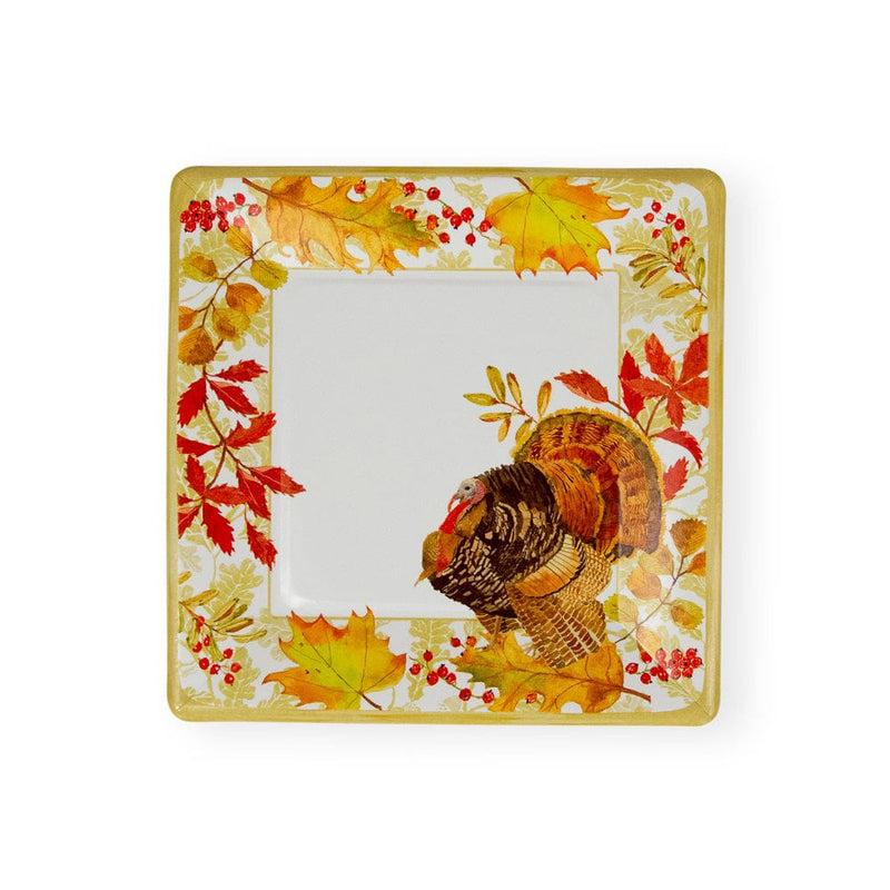 caspari Woodland Turkey Square Paper Salad & Dessert Plates - 8 Per Package
