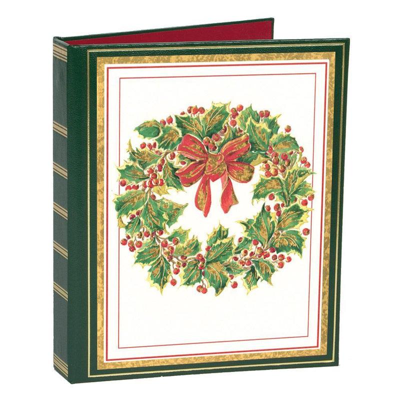 caspari Wreath Embossed Christmas Card Address Book - 1 Holiday Card List Book with Inserts