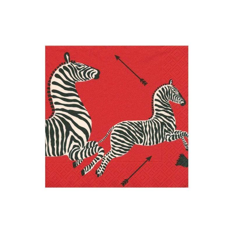 caspari Zebras Paper Cocktail Napkins in Red - 20 Per Package