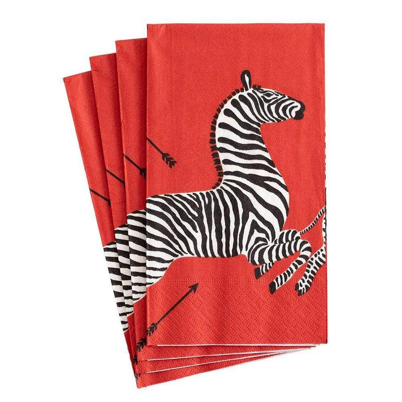 Caspari Zebras Paper Guest Towel Napkins In Red - 15 Per Package