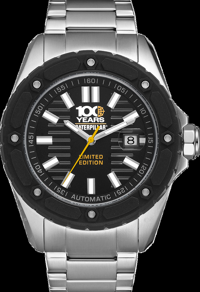 caterpillar 100 Year Automatic Shockmaster Silver Strap