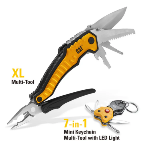 Caterpillar 2 Piece XL Multi-Tool And Multi-Tool Key Chain With Light Gift Box
