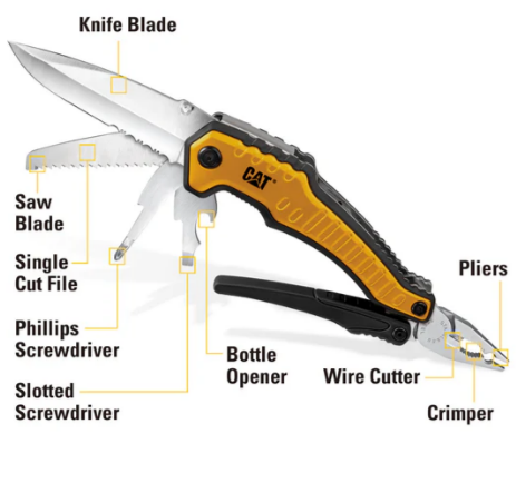 Caterpillar 2 Piece XL Multi-Tool And Multi-Tool Key Chain With Light Gift Box