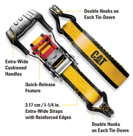 Caterpillar 4 Piece 1 1/4 Inch By 12 Foot Ratchet Tie Down Set