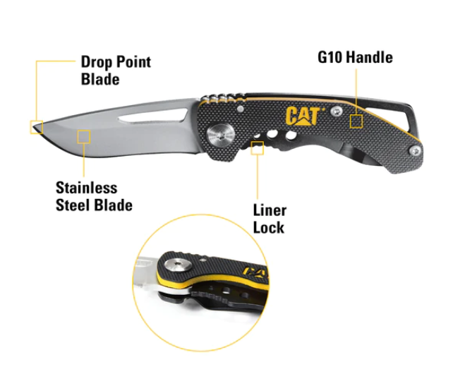 Caterpillar 5" Drop Point Folding Knife W/Blk Handle