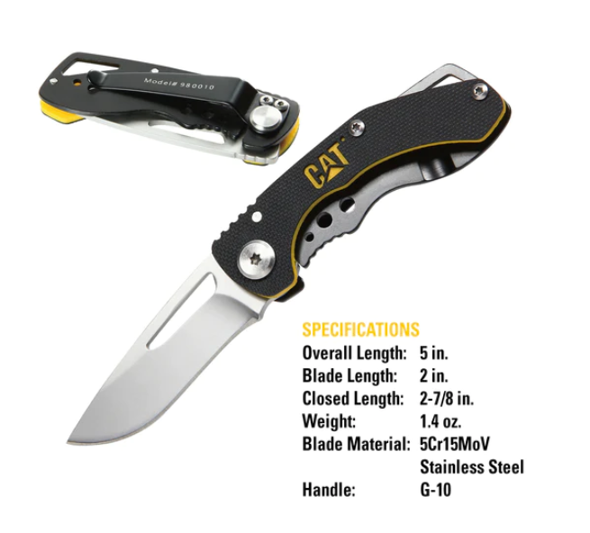 Caterpillar 5" Drop Point Folding Knife W/Blk Handle