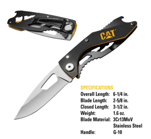 Caterpillar 6-1/4" Folding Skeleton Knife With Bottle Opener And Polished Blade