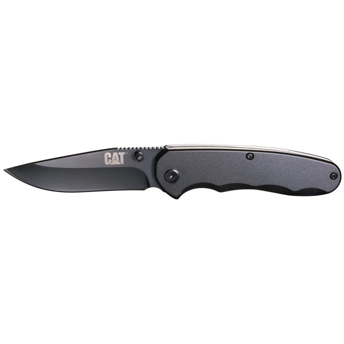 caterpillar 7" Drop Point Folding Knife Black Anodized Handle